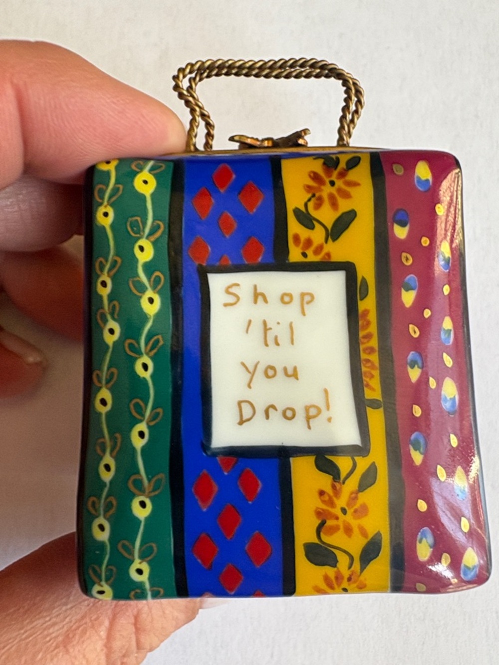 Limoges colorful 'Shop 'til You Drop' Trinket Box